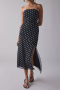 casual slight stretch polka dot print tube top slim fit slit midi dress_Black