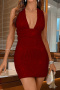 sexy non-stretch tight 10 colors sequins deep v backless mini dress_Pink_Red_Rose Red