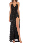 sexy slight stretch sling backless sequins high slit slim maxi evening dress_Black