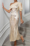 elegant plus size non-stretch chiffon splicing sequins slim fit slit maxi dress_Black_Pink_Rose Red_Green_Champagne