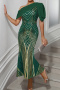 elegant plus size non-stretch chiffon splicing sequins slim fit slit maxi dress_Black_Pink_Rose Red_Green