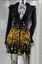 elegant non-stretch solid color slim fit rhinestone tassel pearl mini suit dress_Black