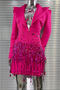 elegant non-stretch solid color slim fit rhinestone tassel pearl mini suit dress_Black_Red_Magenta