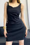 casual slight stretch 11 colors shirring solid color mini dress(size run small)_Black