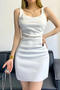 casual slight stretch 11 colors shirring solid color mini dress(size run small)_Black_White