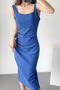 casual slight stretch square neck 13 colors sling midi dress(size run small)_Black_White_Pink_Red_Magenta_Yellow_Light Green_Aqua Green_Green_Sky Blue_Blue