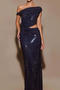 elegant slight stretch solid color slim hollow rhinestone maxi mermaid dress_Dark Blue