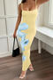 stylish slight stretch 4 colors graphic printing backless sling maxi dress_Black_Yellow