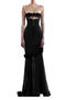sexy slight stretch tube top hollow see-through mesh lace stitching maxi dress_Black