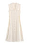 casual non-stretch 3 colors v-neck solid color midi dress_Beige