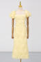 elegant slight stretch 3d flower rhinestone decor square collar midi dress_Yellow