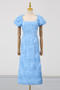 elegant slight stretch 3d flower rhinestone decor square collar midi dress_Yellow_Orange_Blue