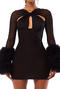 sexy slight stretch see through mesh hollow out bodycon mini dress_Black