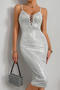 sexy non-stretch sequin decor v-neck lace-up midi dress_Red_Silver