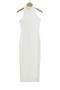 sexy slight stretch crew neck solid color high slit midi dress(size run small)_Black_White
