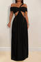 sexy plus size slight stretch solid color see-through mesh hollow maxi dress_Black