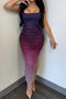 sexy plus size slight stretch gradient color slim fit rhinestone slit maxi dress_Purple