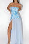 sexy non-stretch tube top beads sequins patchwork high slit maxi dress_Orange_Green_Sky Blue