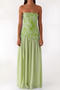 sexy non-stretch tube top beads sequins patchwork high slit maxi dress_Orange_Green