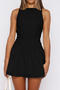 stylish slight stretch 6 colors backless mini dress_Black