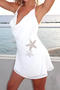sexy non-stretch slim halter neck large hollow sequin starfish decor mini dress_White