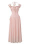 casual slight stretch solid color halter-neck drawstring maxi dress_Black_Pink