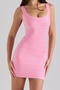 sexy slight stretch solid color slim mini dress_Pink