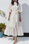 casual non-stretch 4 colors crew neck with belt two-piece set midi dress_Black_White
