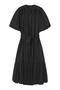 casual non-stretch 4 colors crew neck with belt two-piece set midi dress_Black