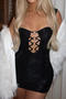 sexy slight stretch square neck flower pattern slim mini dress_Black