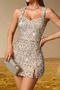 sexy non-stretch solid color slim fit slit sequins mini dress_White_Gray_Pink_Red_Green_Silver