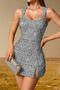 sexy non-stretch solid color slim fit slit sequins mini dress_White_Gray