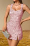 sexy non-stretch solid color slim fit slit sequins mini dress_White_Gray_Pink
