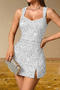 sexy non-stretch solid color slim fit slit sequins mini dress_White