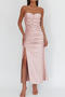 xs-l sexy slight stretch satin tube design drawstring high slit midi dress_Pink