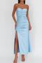 xs-l sexy slight stretch satin tube design drawstring high slit midi dress_Pink_Sky Blue