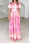 casual non-stretch batch printing short-sleeve maxi dress with belt #1_Pink