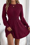 casual slight stretch twist knitted 3 colors long sleeve mini dress_Black_Gray_Rose Red