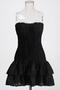 casual slight stretch tube top solid color slim pleated high quality mini dress_Black