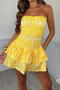 casual stretch tube top contrast color slim pleated high quality mini dress_Yellow