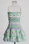 casual stretch tube top contrast color print pleated high quality mini dress_Green