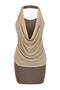 casual slight stretch contrast color halter-neck mini dress(size run small)_Gray_Purple_Brown