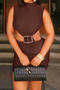 sexy slight stretch solid color tight hollow bare waist sleeveless mini dress_Black_Reddish Brown