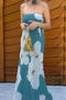 casual non-stretch tube-top floral print loose maxi dress with scarf_Red_Haze Blue