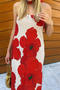 casual non-stretch tube-top floral print loose maxi dress with scarf_Red