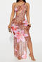 sexy plus size stretch see-through mesh leopard print floral print maxi dress_Pink