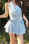 sexy slight stretch stitching lace halter-neck mini dress(size run small)_Black_Sky Blue