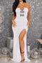 sexy plus size slight stretch slit rhinestone bow decor maxi dress new add color_Black_White