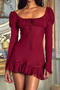 sexy slight stretch square neck solid color mini dress(size run small)_Black_Rose Red