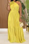 casual plus size non-stretch solid color one-shoulder pleated loose maxi dress_White_Pink_Yellow